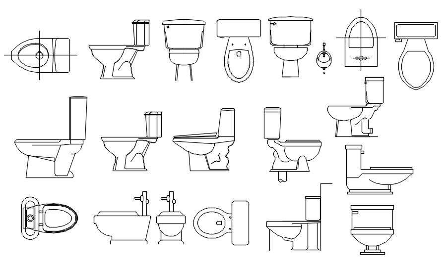 CAD blocks of different designs of toilets in AutoCAD 2D drawing, CAD ...