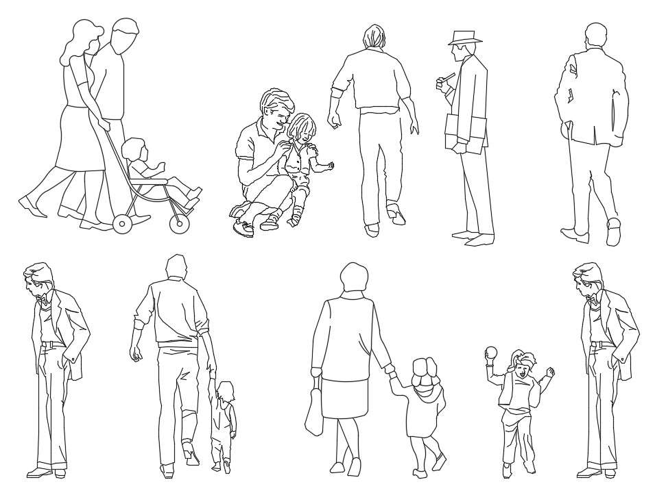 CAD drawing file having various styles of people block design.Download ...