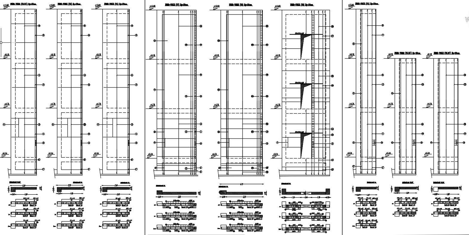 CAD drawing of wall sections design with reinforcement details in ...