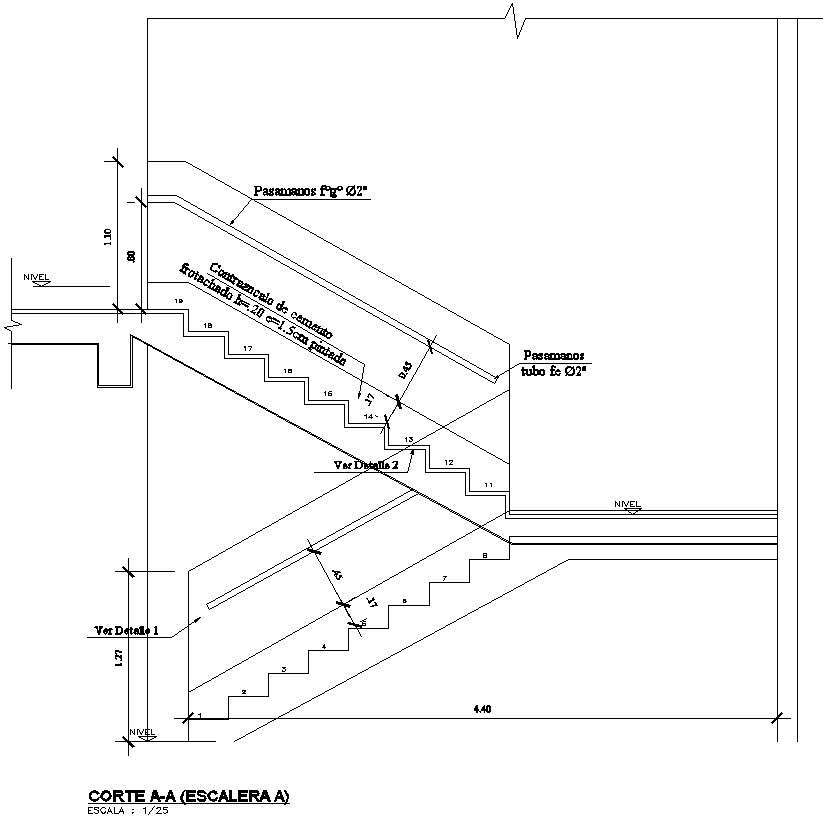 CUT A-A STAIRCASE in detail AutoCAD drawing, dwg file, CAD file - Cadbull