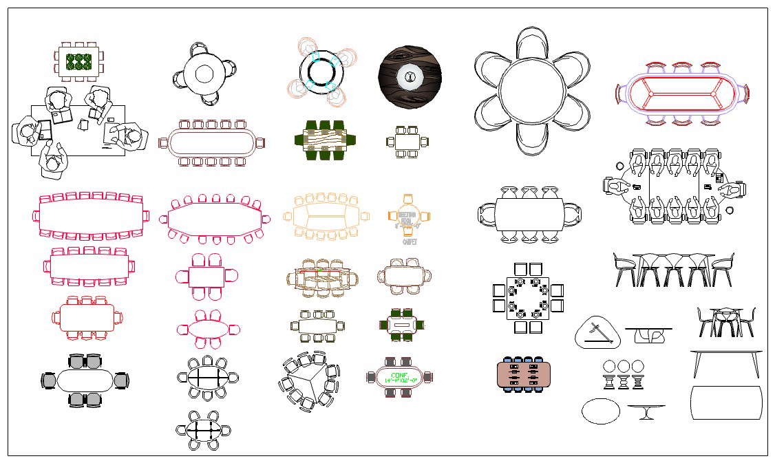 Cad blocks of conference table Cadbull