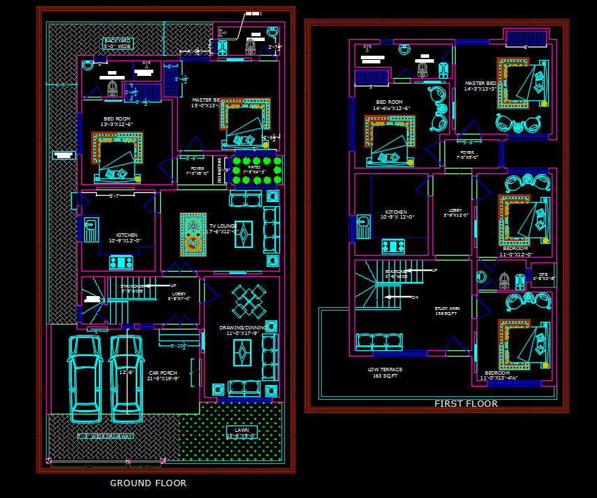 car-parking-architecture-house-ground-floor-and-first-floor-plan-dwg-file-cadbull