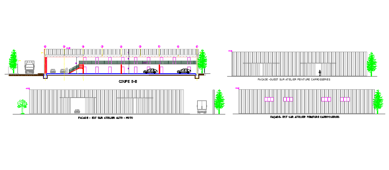 Car parking area and elevation details - Cadbull