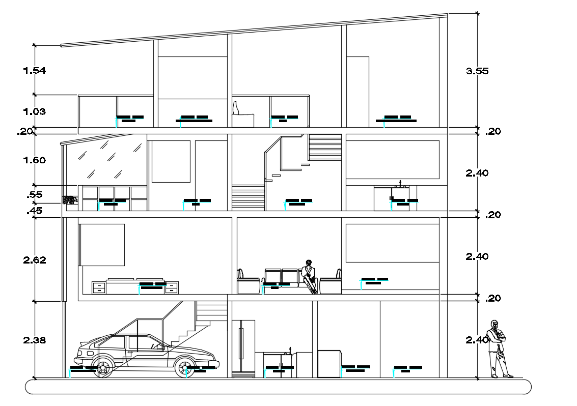 Car Parking House Building Section Drawing Download DWG File - Cadbull