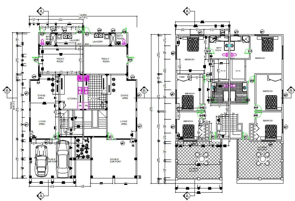 Car Parking House Ground Floor And First Floor Plan DWG