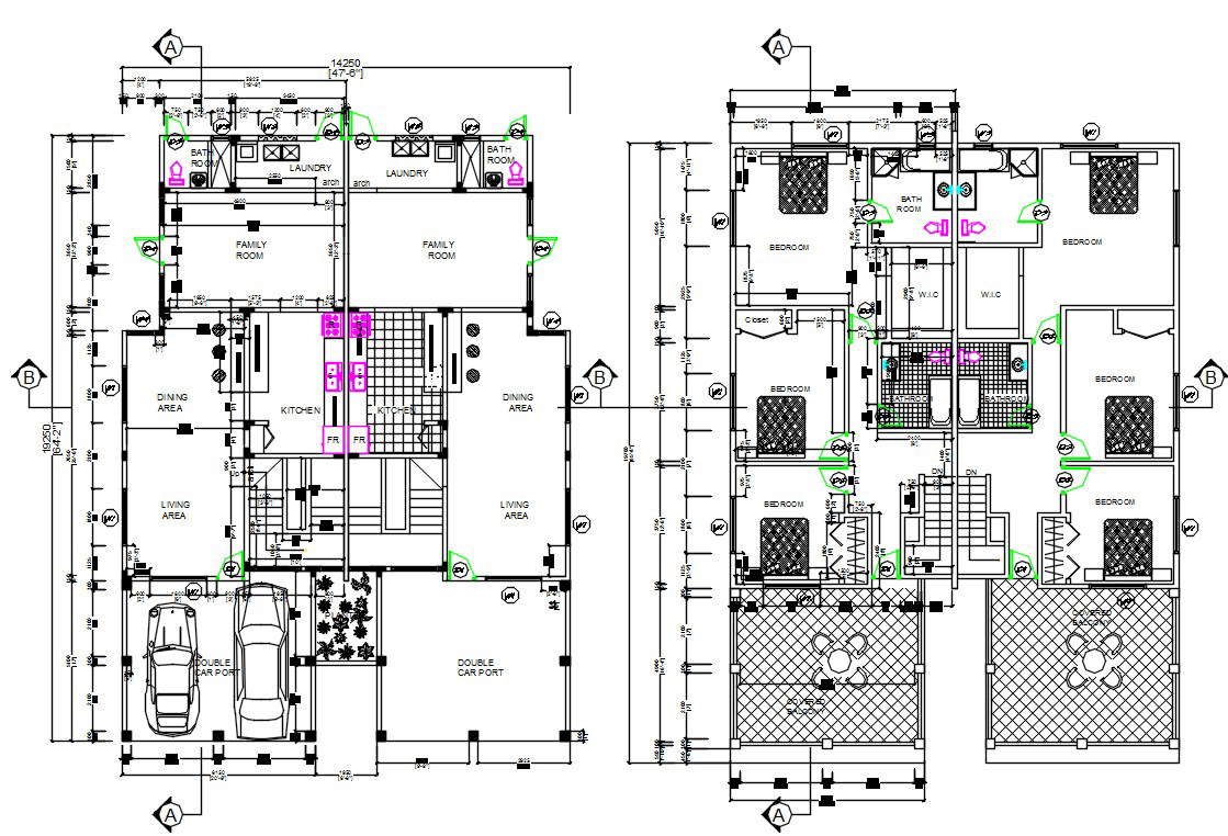 Car Parking House Ground Floor And First Floor Plan DWG