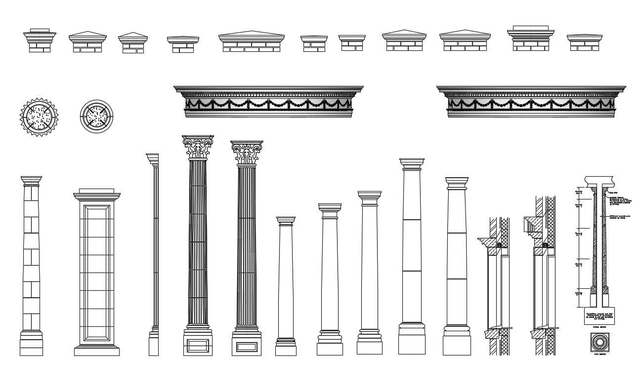 Carving Column CAD Blocks Elevation Design DWG File - Cadbull