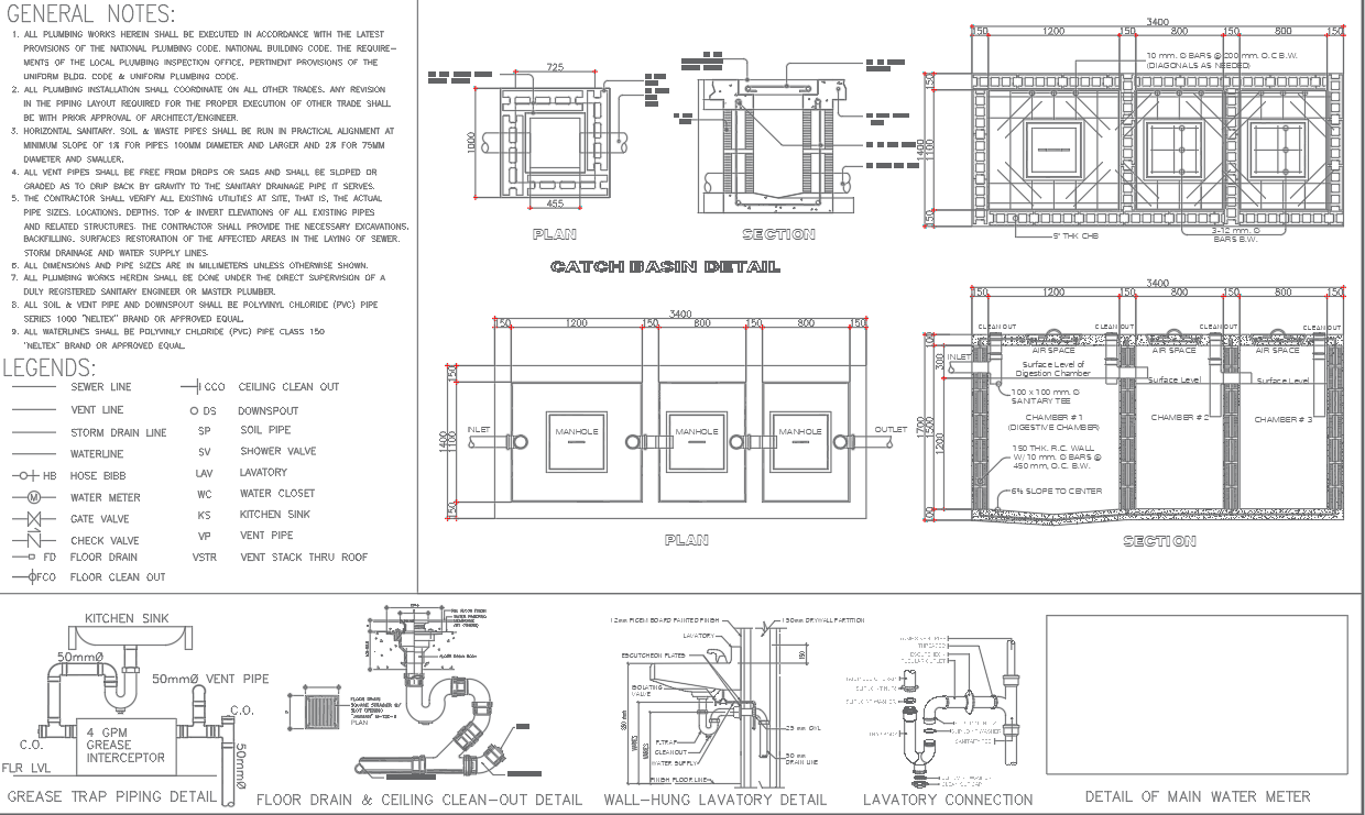 Catch Basin Detailed Plan and Section for Two-Storey Staff House in DWG ...