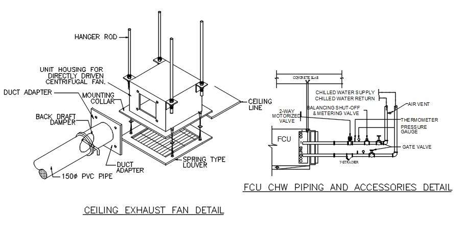 Ceiling exhaust fan detail is given in this 2D AutoCAD DWG drawing file. Download the Autocad