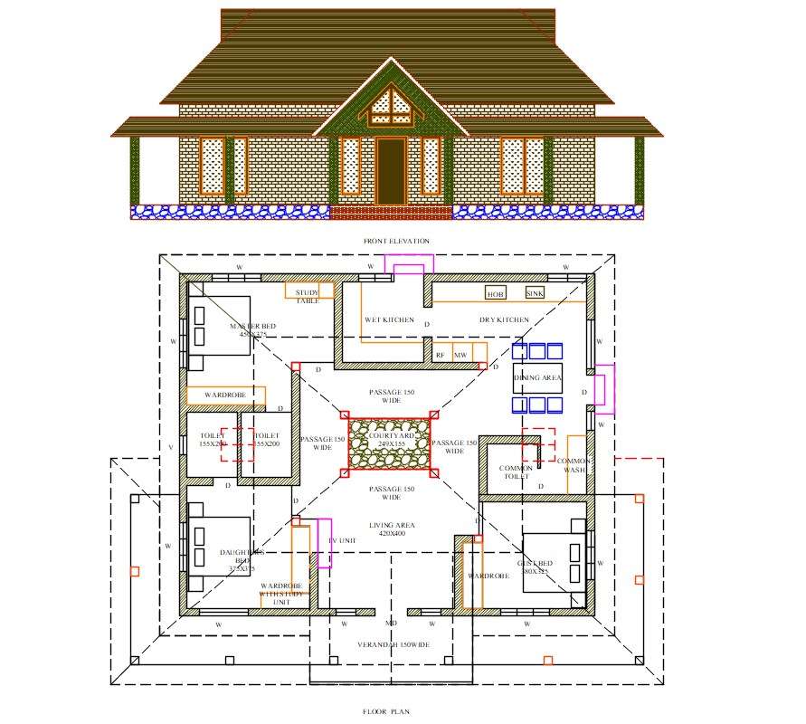 Center Courtyard House Cadbull, One Story House Plans With Center Courtyard