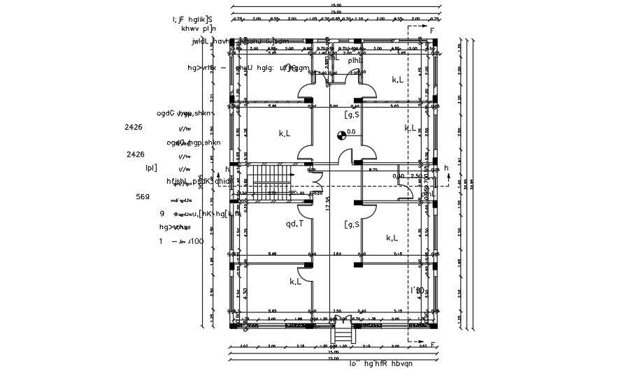 Centerline Plan Of 15x20 Meter 4 BHK House CAD File - Cadbull