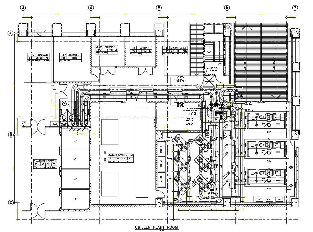 Hvac Chiller Plant Room Autocad Drawing Dwg 7592