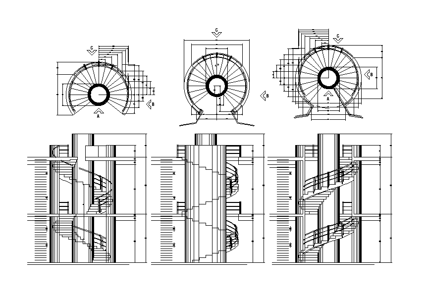 Circular staircase detail presented in this AutoCAD file. Download this