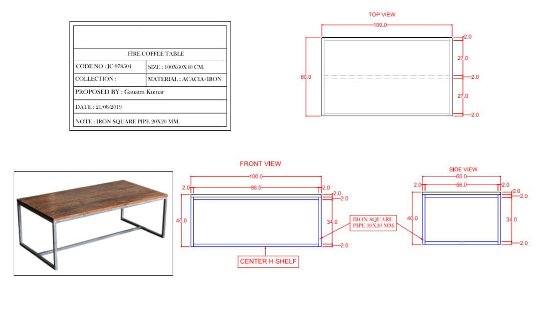 Coffee Table 100x40x60 Cm For Drawing With PDF File Cadbull