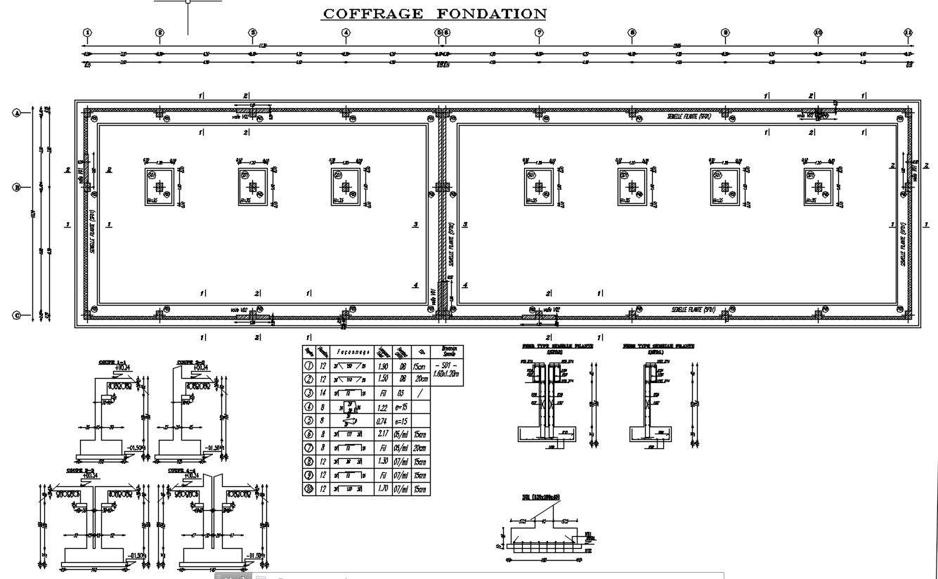 Coffrage Foundation And Foundation Structure Below The Ground Level Design In Autocad 2d Drawing