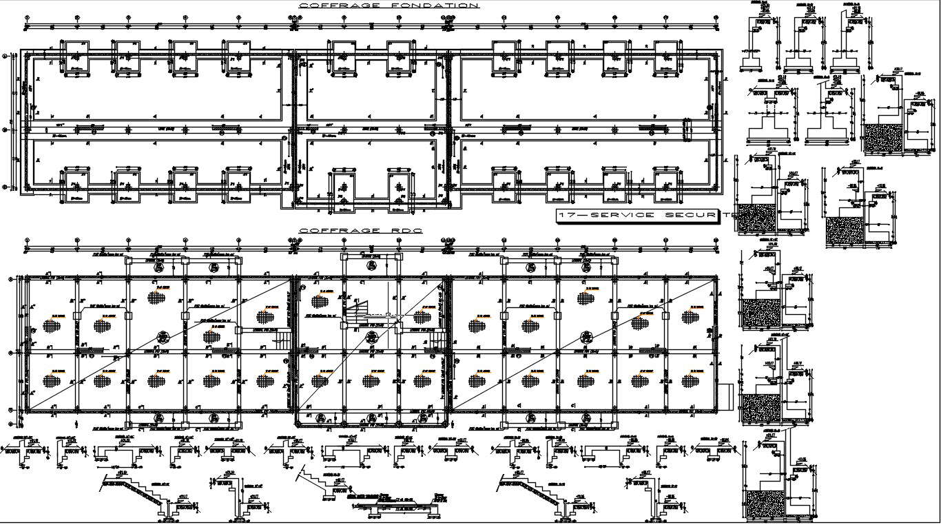 Coffrage Foundation Plan With Formwork Details Raft Footing Layout Plan Structural Batten Plan