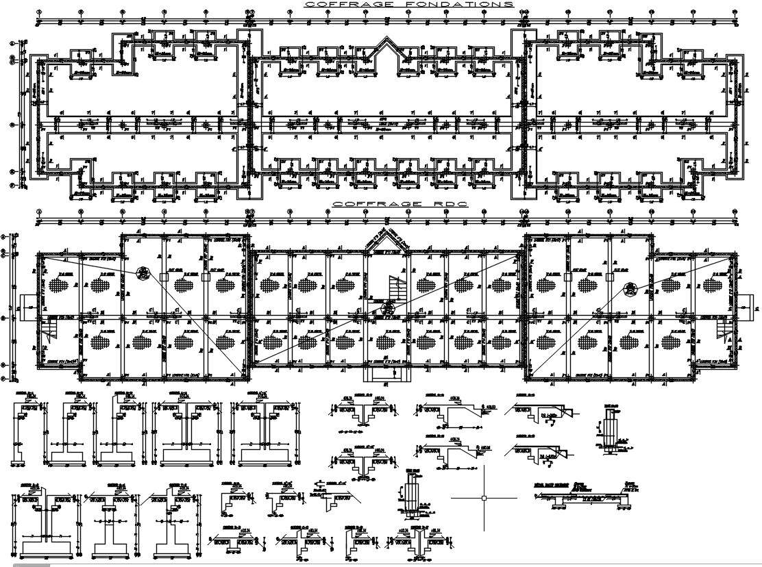 Coffrage Foundation Raft Foundation Layout Plan With Reinforcement Details And Different