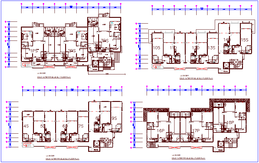 Cold water piping level view of house building dwg file - Cadbull