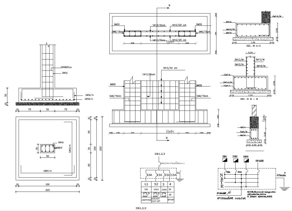 Column Foundation Design With Beam Reinforcement Design CAD - Cadbull