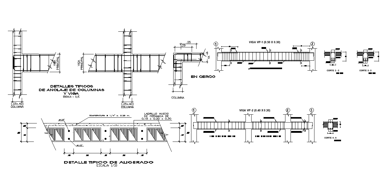 Column and beam structure detail sectional layout file - Cadbull