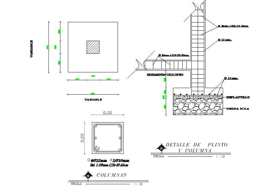 Column and foundation section plan autocad file - Cadbull