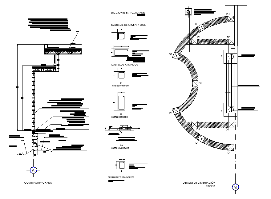 Column and wall section detail dwg file - Cadbull