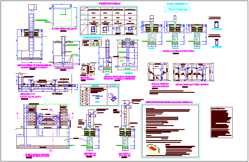 Column design view with column detail view dwg file - Cadbull