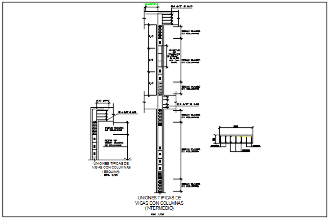 Column elevation and section detail dwg file - Cadbull