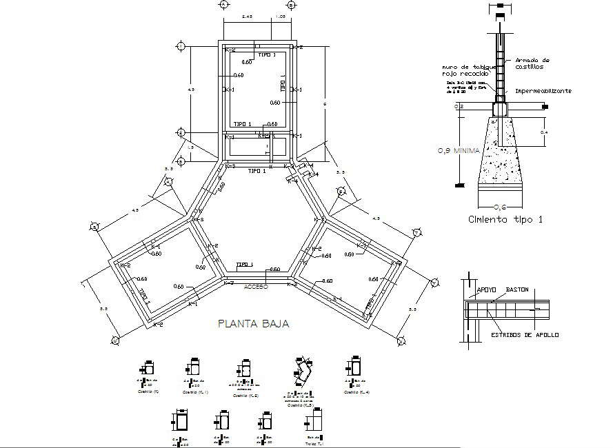 Column plan and section detail dwg file - Cadbull