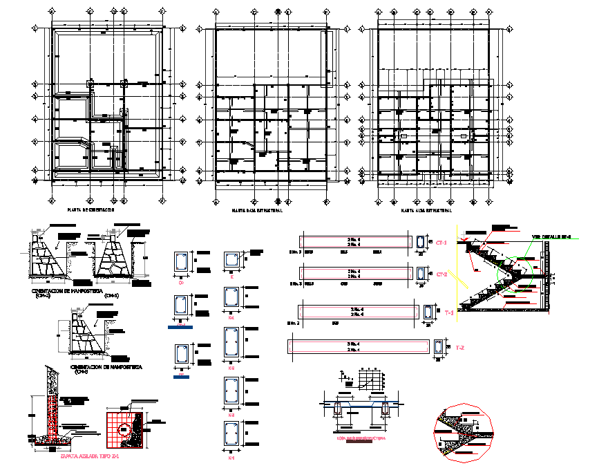 Column plan and section dwg file - Cadbull