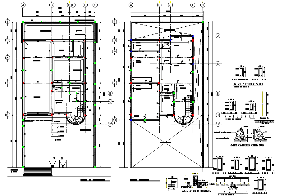 Column plan and section plan detail dwg file - Cadbull