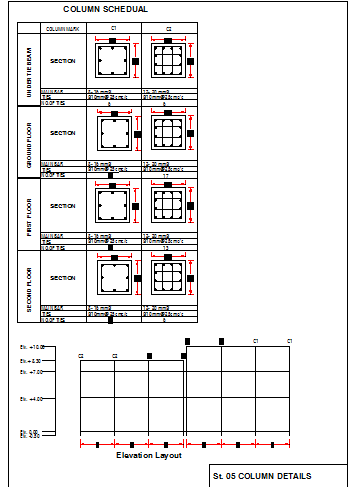 Column schedule details of house project dwg file - Cadbull