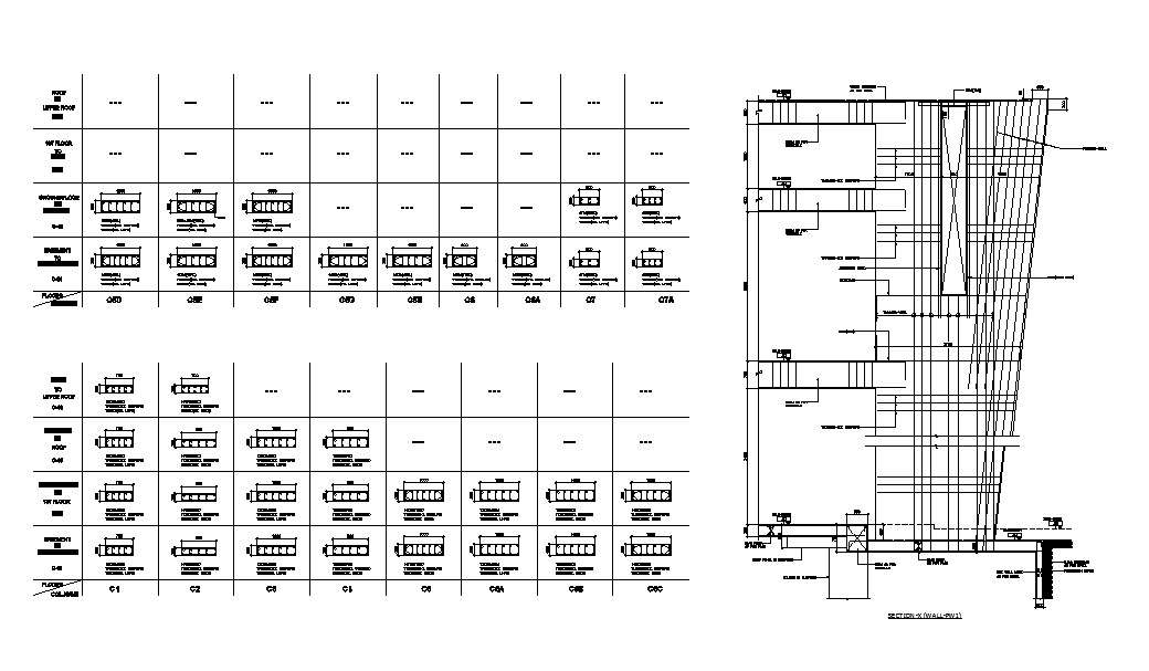 Column Section And Constructive Structure Details Of Club House Dwg 