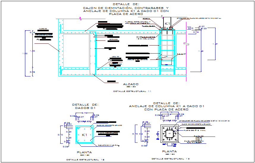 Column view with structural detail dwg file - Cadbull