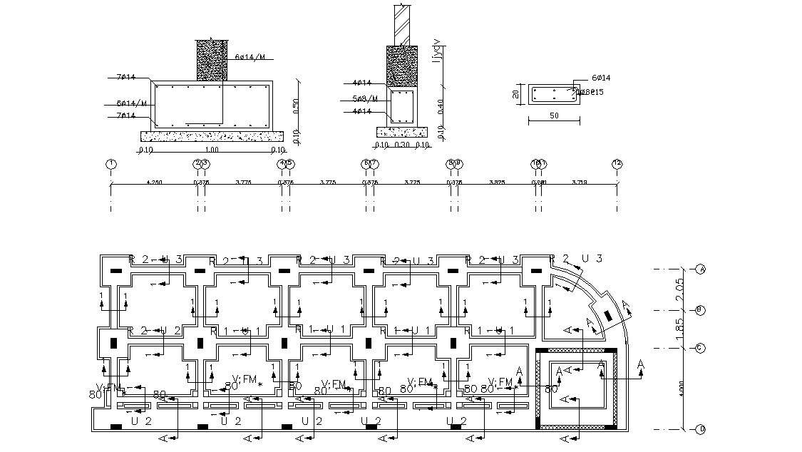 Column Footing Foundation With Center Line Plan Dwg File Cadbull