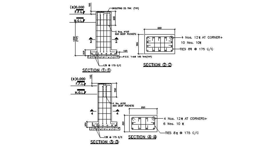 Column Plan With Section CAD Drawing Download DWG File - Cadbull