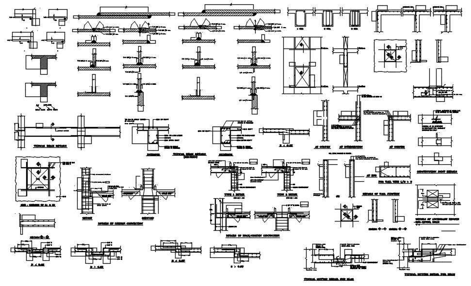 Column and beam reinforcement details in AutoCAD 2D drawing, dwg file ...