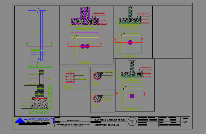 Column And Footing Structure Autocad Drawing Cadbull