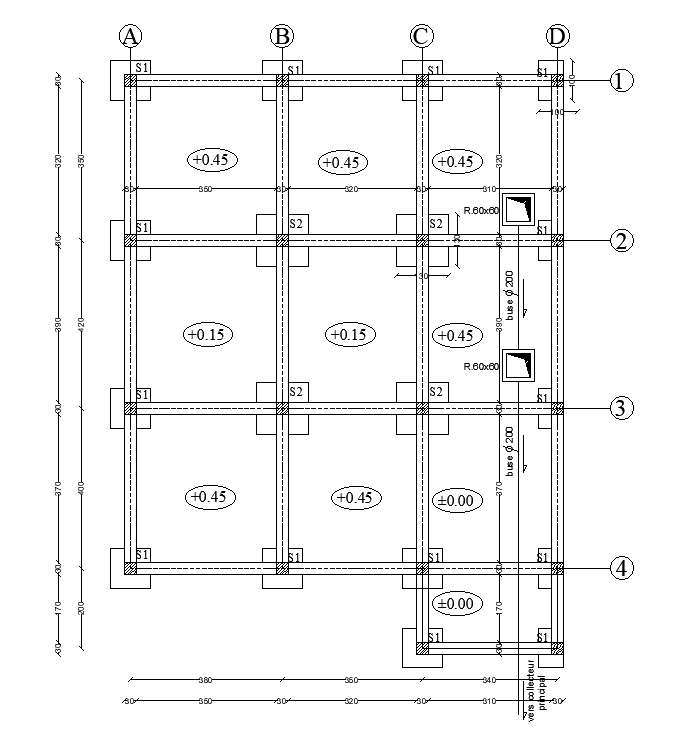 Column Layout Of 11x14m Ground Floor Villa Plan Is Given In This Autocad Drawing Model Download