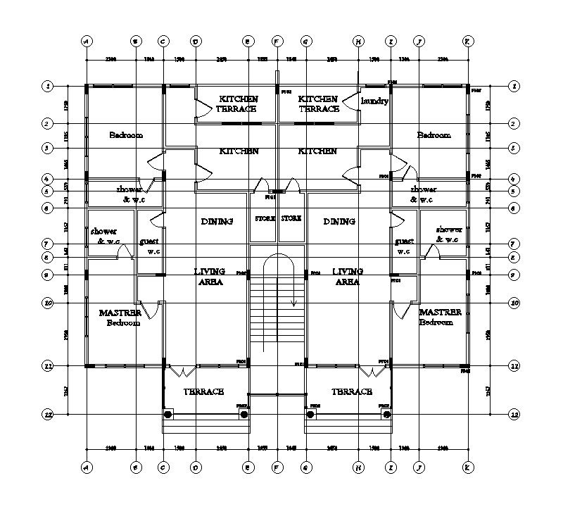 Column Layout Of 18x15m Floor Plan Of Residential Building Is Given In This Autocad Drawing