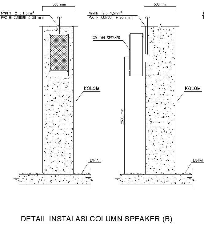 Column speaker installation details in AutoCAD, dwg file. - Cadbull