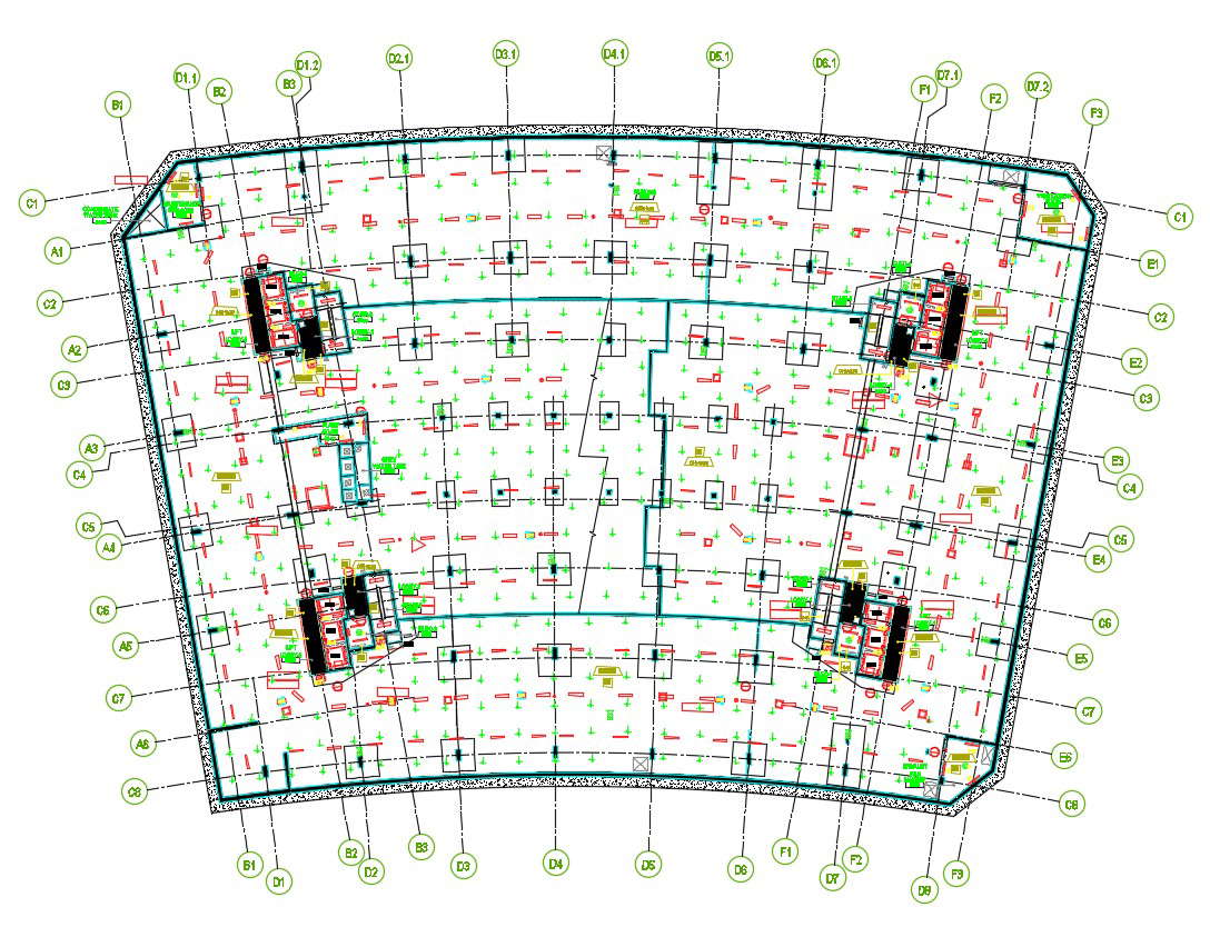 Commercial Building Foundation Plan And Centre Line CAD File - Cadbull