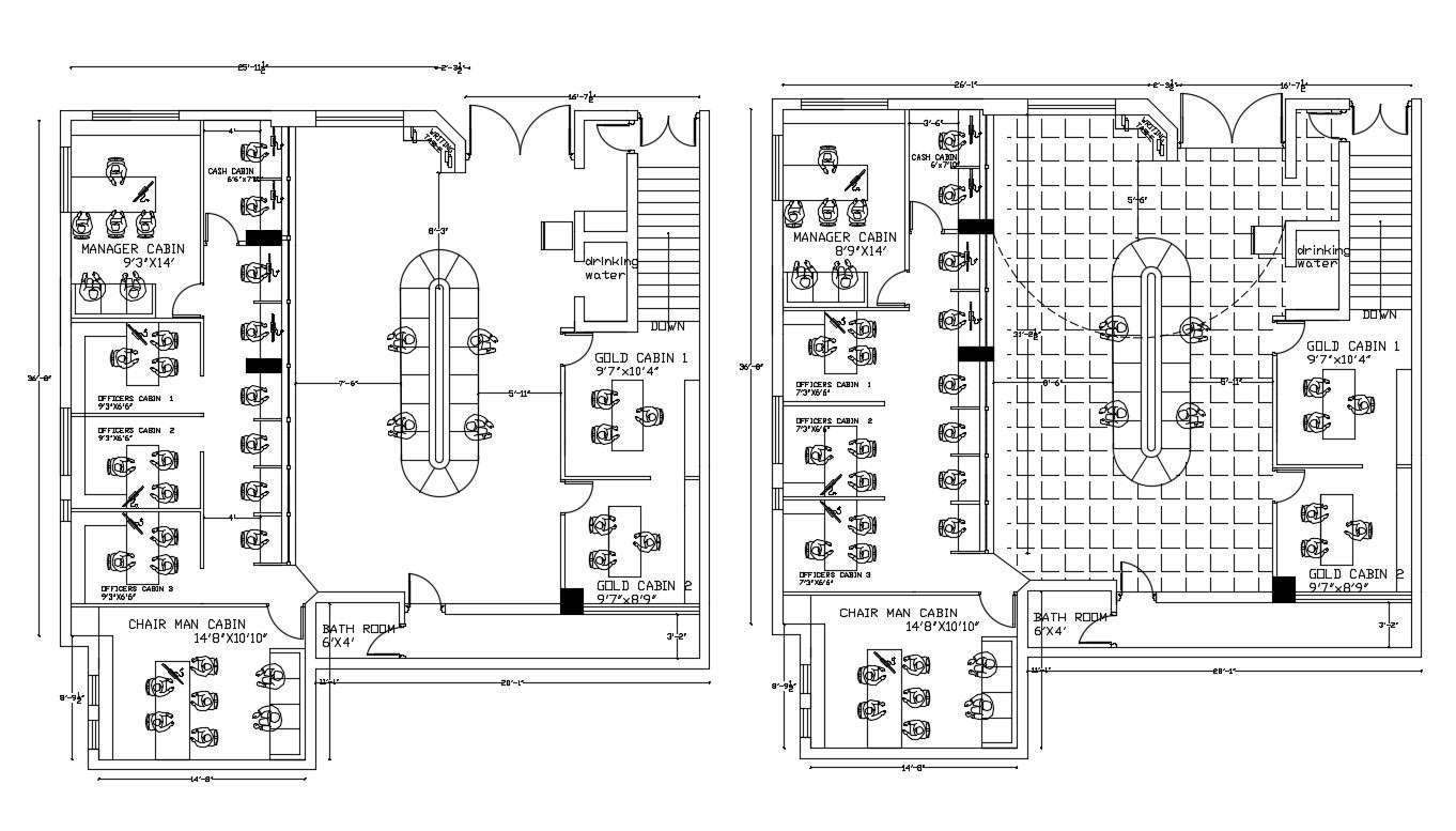 2d Cad Drawing Of Office Furniture Layout Plan Dwg File Cadbull