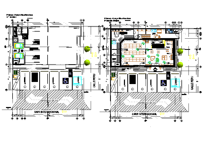 Commercial building floor plan with architecture view dwg