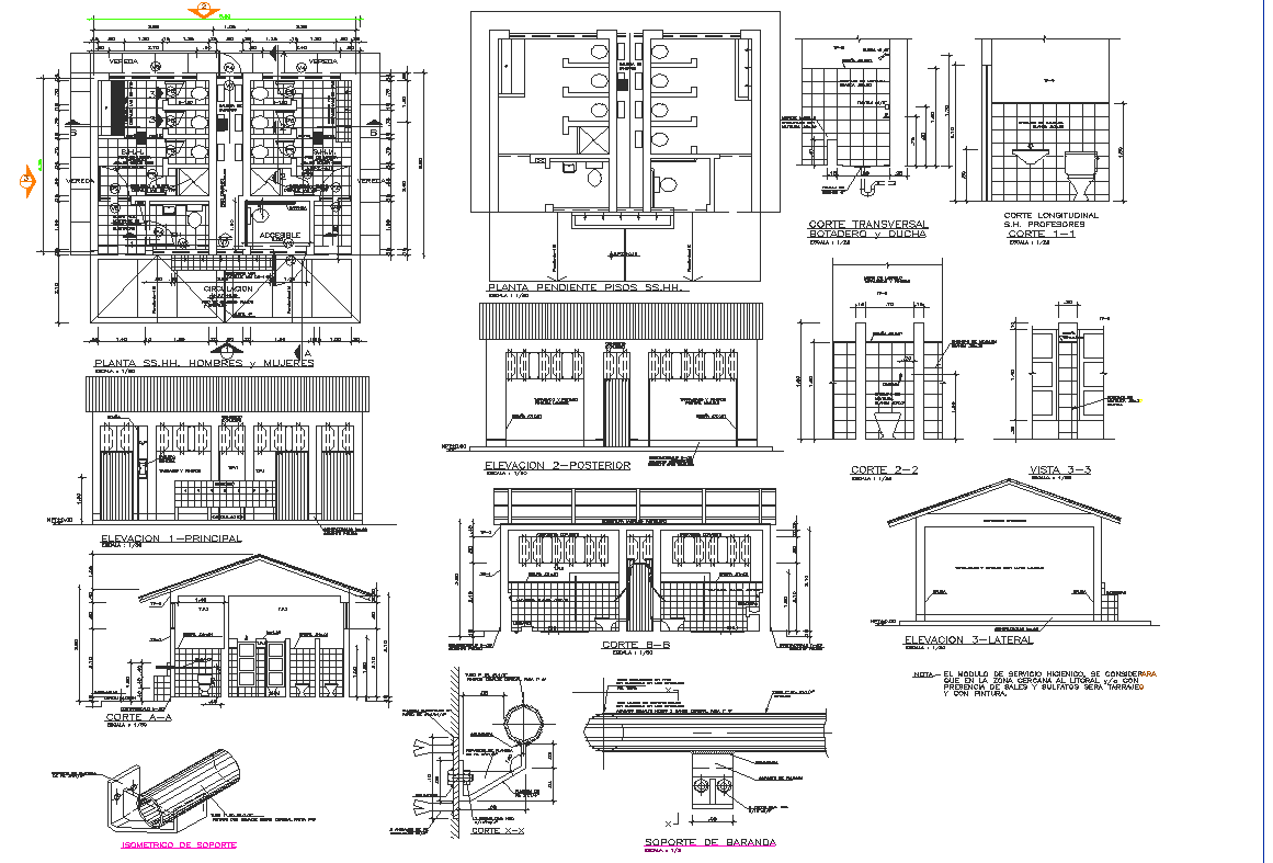 Commercial building plan, elevation and section detail dwg file ...