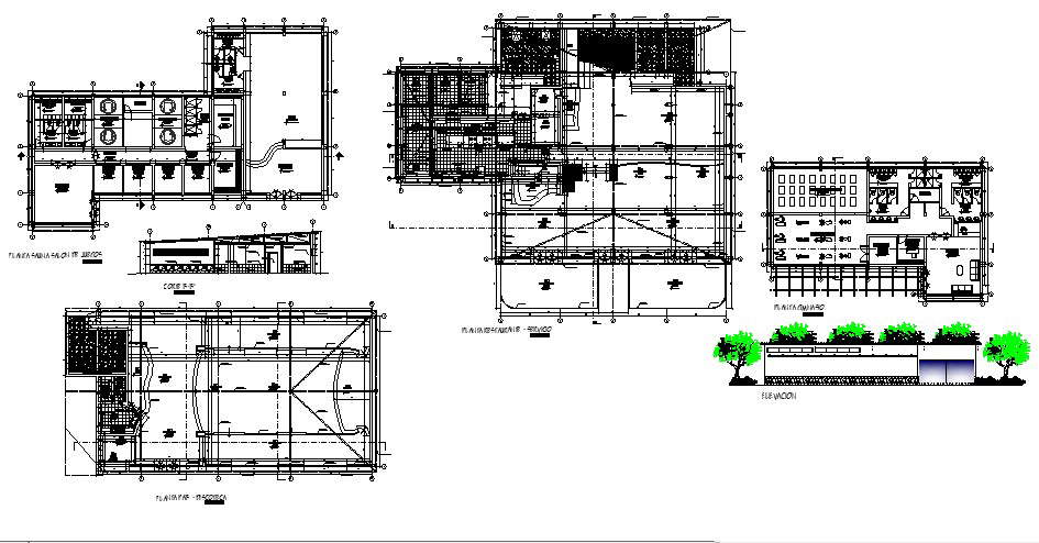 Commercial building with section and elevation detail in AutoCAD - Cadbull