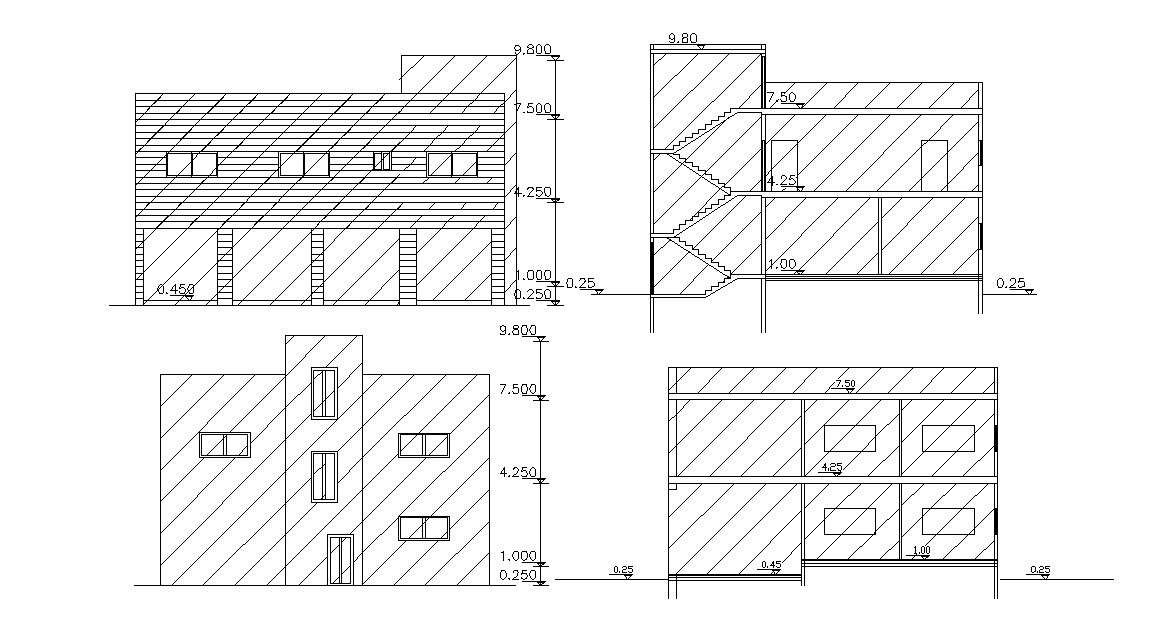 Commercial Building Elevation And Section Layout CAD File - Cadbull