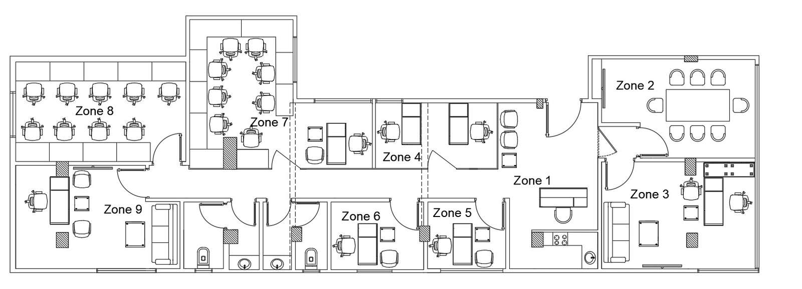 Commercial building floor plan details in AutoCAD 2D drawing, dwg file