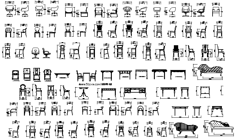 Common chair and table furniture blocks design details dwg file - Cadbull