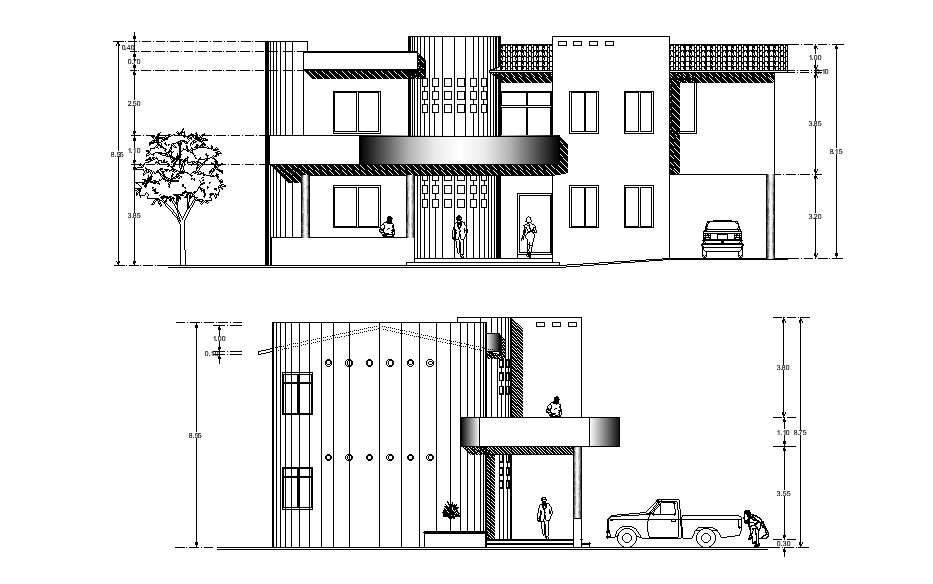 Communal goods building elevation is given in this Autocad drawing file ...